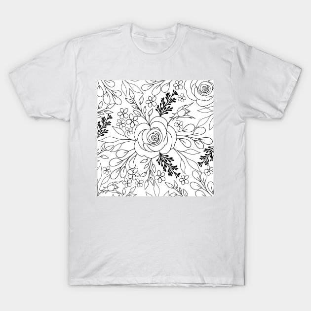 Roses floral drawing line art T-Shirt by NdesignTrend